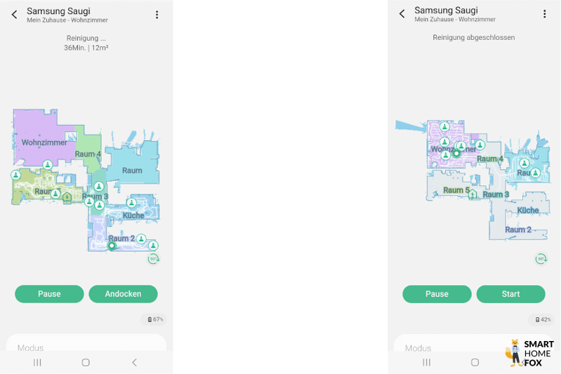 Hindernisse werden als Kegelsymbol in der Wohnungskarte des Samsung Jet Bot AI Plus angezeigt.
